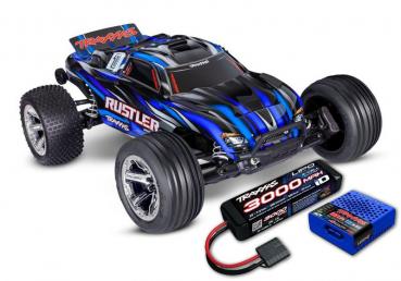 TRAXXAS Rustler 1/10 2WD Stadium-Truck blau RTR BL-2S Brushless, HD SET +gratis Lipo-Akku +4AMP USB-Lader