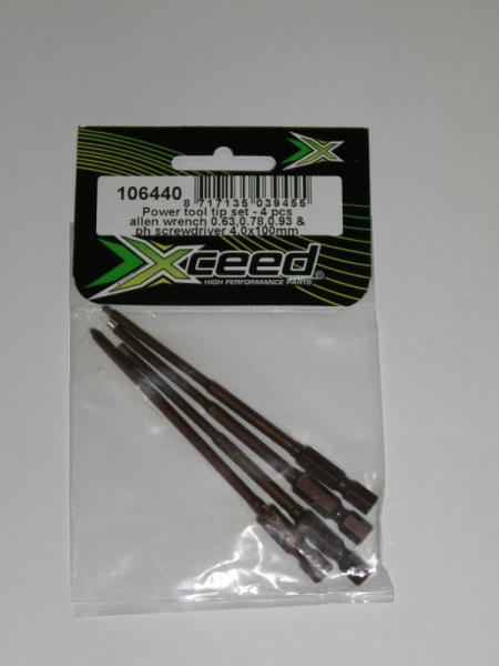 XCEED Power tool tip set 4pcs allen wrench 0.63,0.78,0.93 & ph screwdriver 4.0x100mm