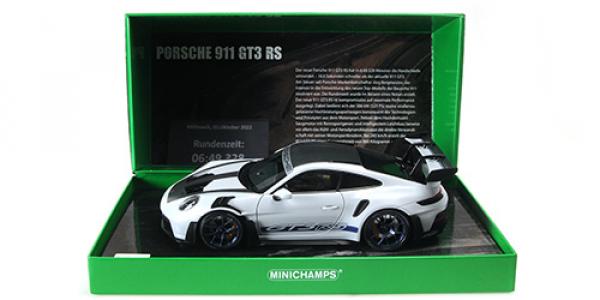 PORSCHE 911 (992) GT3 RS – 2022 – GREY MET. W/WEISSACH PACKAGE W BLUE DECOR WHEELS SINGLE NUMBERED - L.E. 649 pcs.