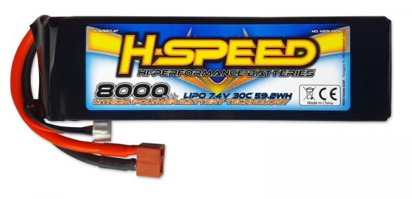 8000MAH 7.4V 30C LIPO H-SPEED 155X28X45MM FAHRAKKU MIT T-STECKER / XH